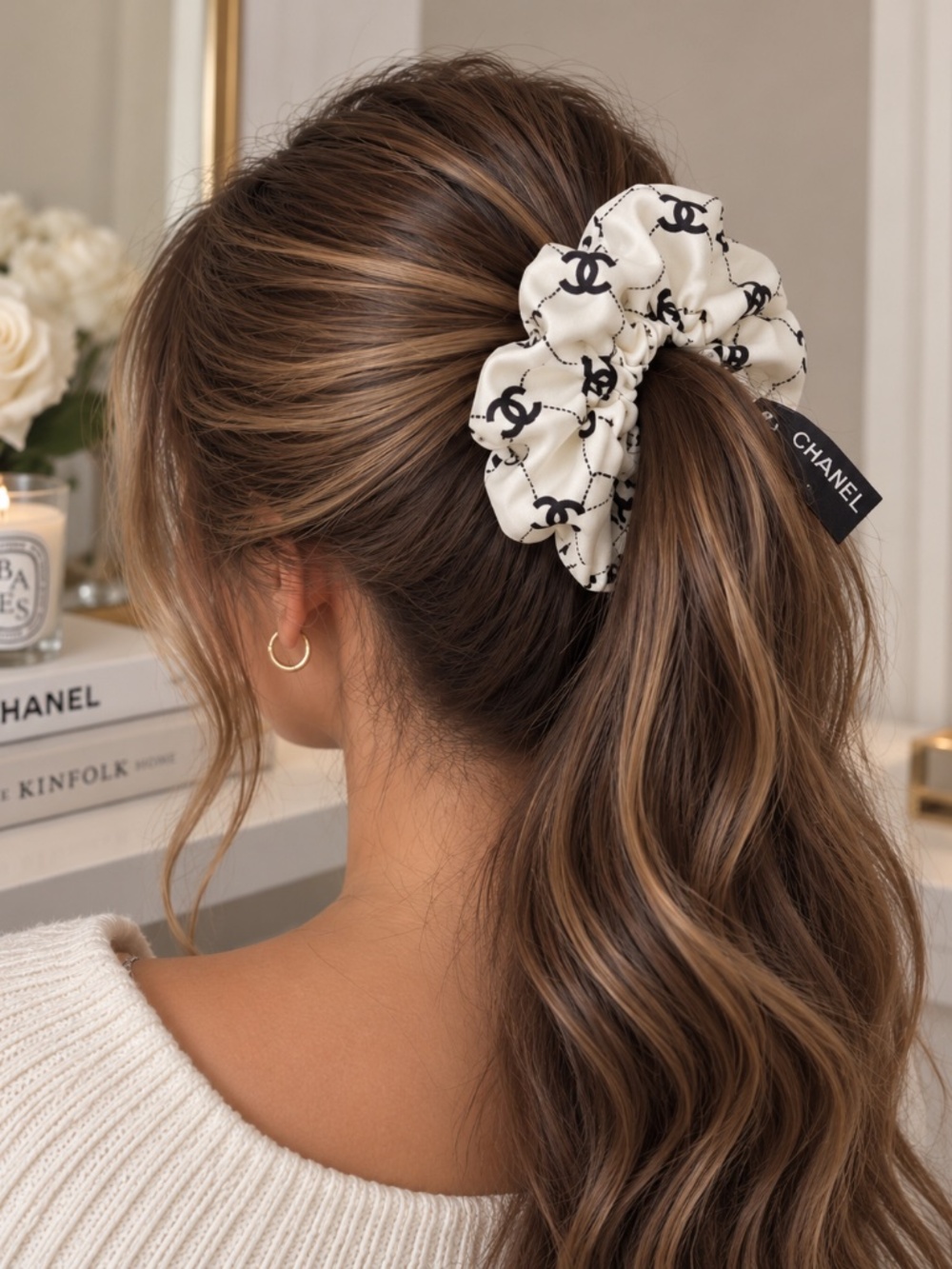 White CC Style Scrunchie